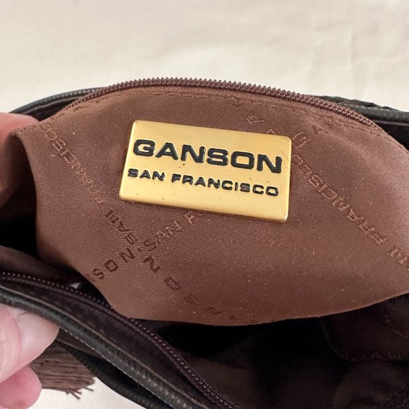 Ganson San Francisco Leather Woven Cross Body Purse Brown Metallic - Picture 5 of 6